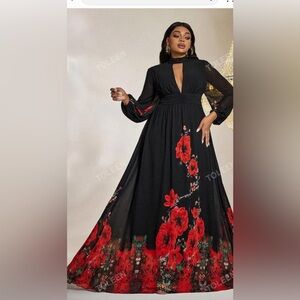 Black and Red Floral Maxi Dress